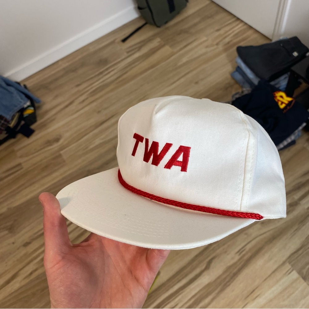 Vintage NOS TWA airlines baseball cap hat white and red trans world airlines